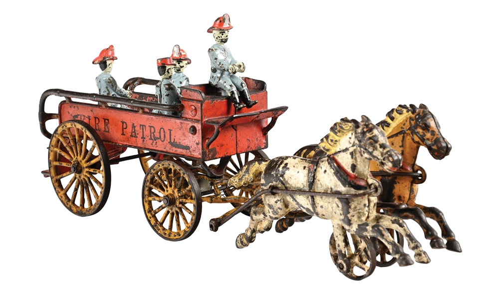 HARRIS TOY CO. CAST IRON HORSE-DRAWN FIRE PATROL WAGON