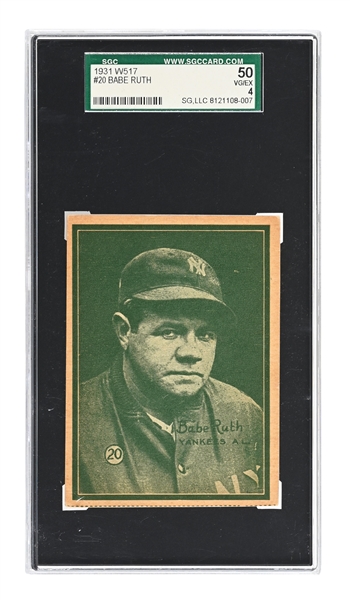 1931 W517 #20 BABE RUTH PORTRAIT SGC 50 VG-EX 4