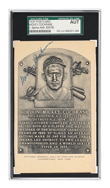 MICKEY COCHRANE SIGNED ARTVUE HOF PLAQUE JSA