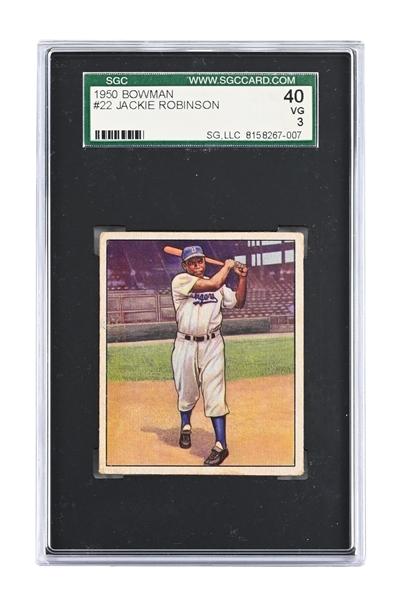1950 BOWMAN #22 GRADED JACKIE ROBINSON SGC 40 VG 3 