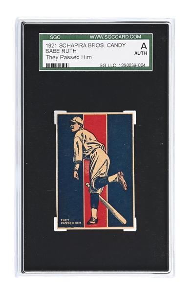 1921 SCHAPIRA BROS. BABE RUTH "THEY PASSED HIM" SGC AUTHENTIC CARD