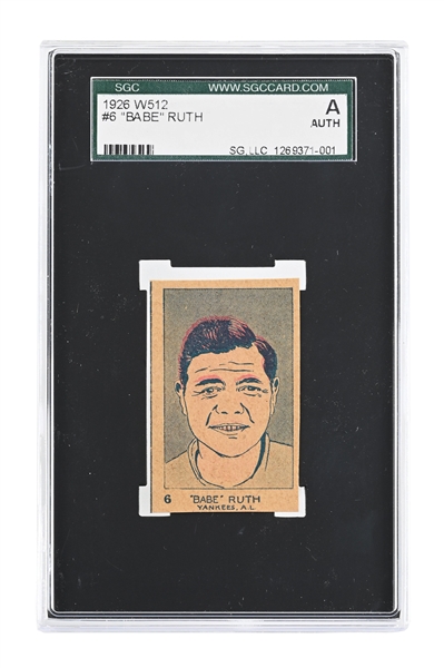 1926 W512 #6 BABE RUTH GRADED CARD SGC A AUTHENTIC