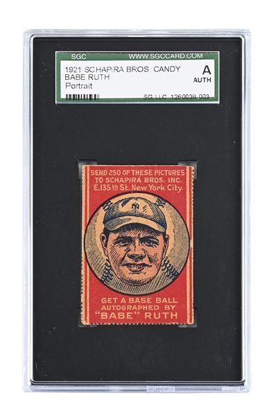 1921 SCHAPIRA BROS. CANDY BABE RUTH PORTRAIT SGC AUTHENTIC
