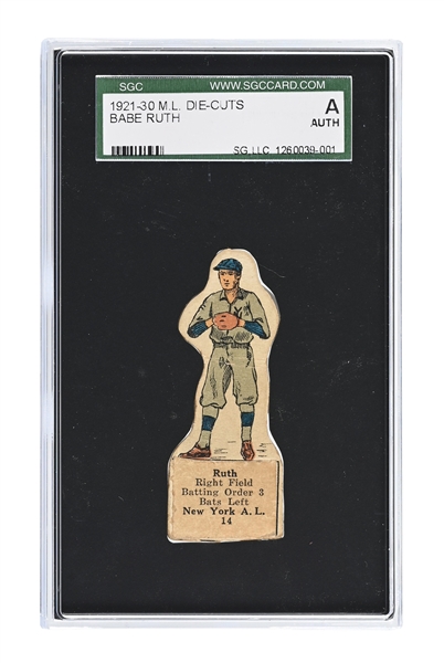 1921-1930 M.L. BABE RUTH DIE-CUT GRADED SGC AUTHENTIC 