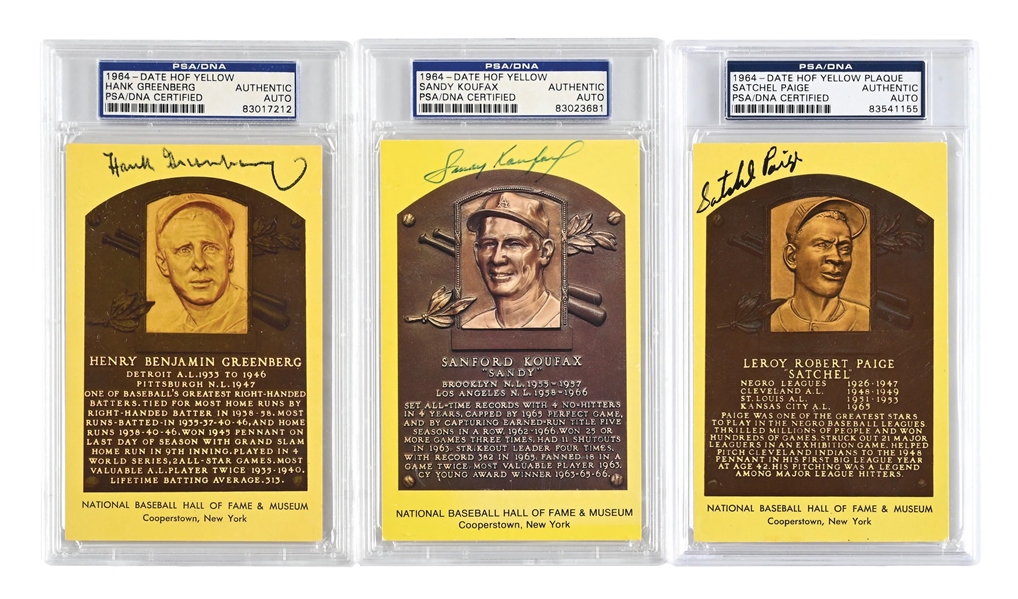 LOT OF 3: SIGNED YELLOW HOF PLAQUES INCLUDING PAIGE 