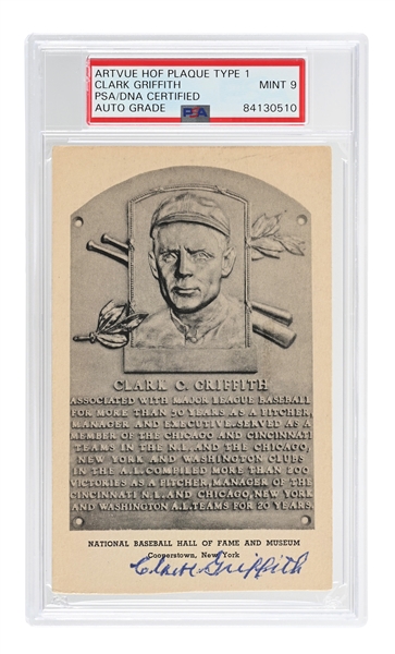 CLARK GRIFFITH SIGNED ARTVUE HOF PLAQUE PSA/DNA MT 9