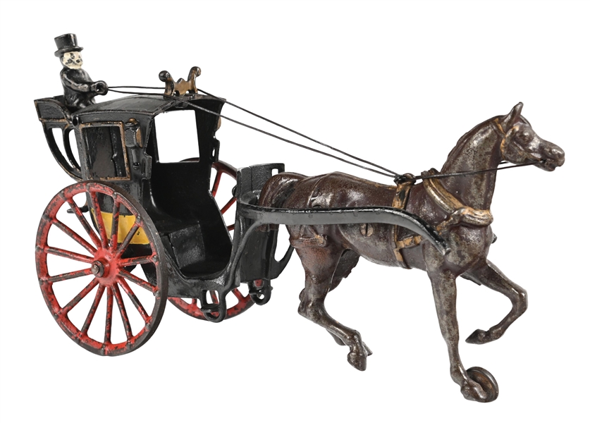 LARGE IVES CAST IRON HORSE DRAWN HANSOM CAB