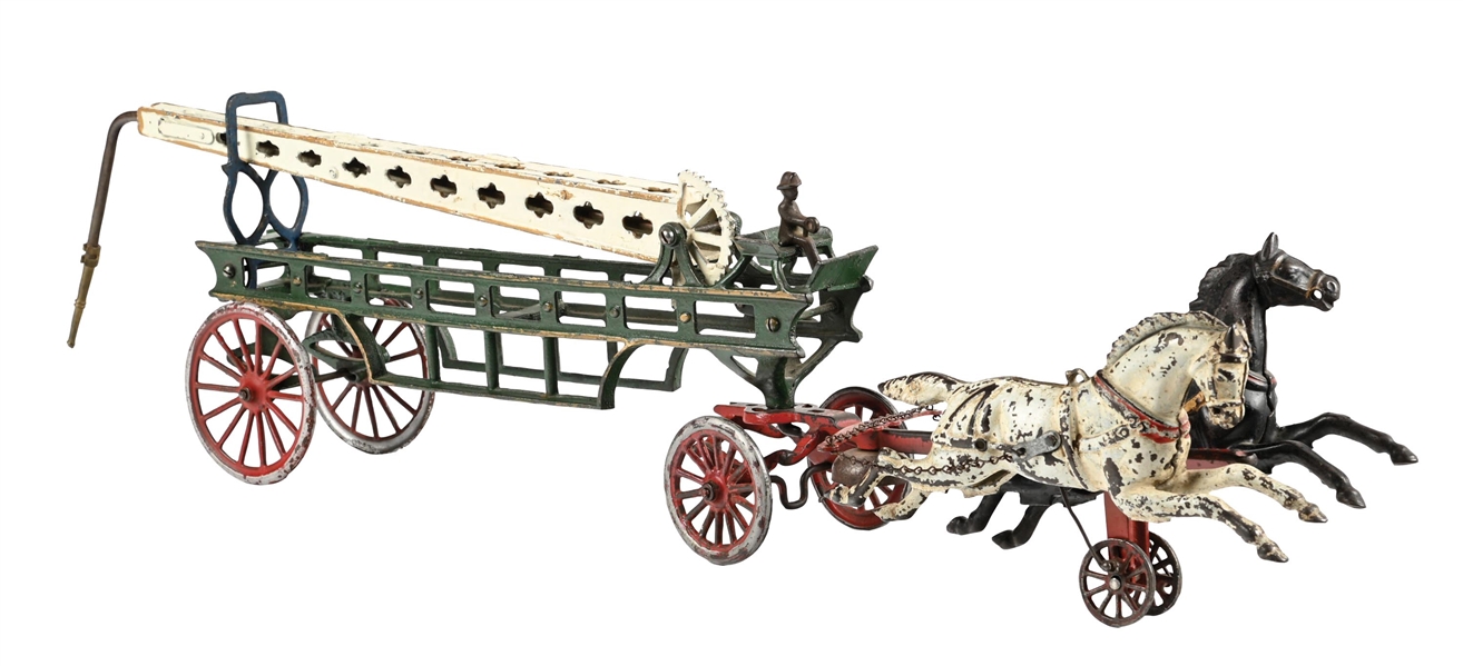 DENT HARDWARE CO. CAST IRON HORSE DRAWN FIRE WATER TOWER LADDER TRUCK