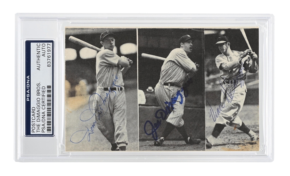 "THE DIMAGGIO BROS." SIGNED POSTCARD PSA/DNA