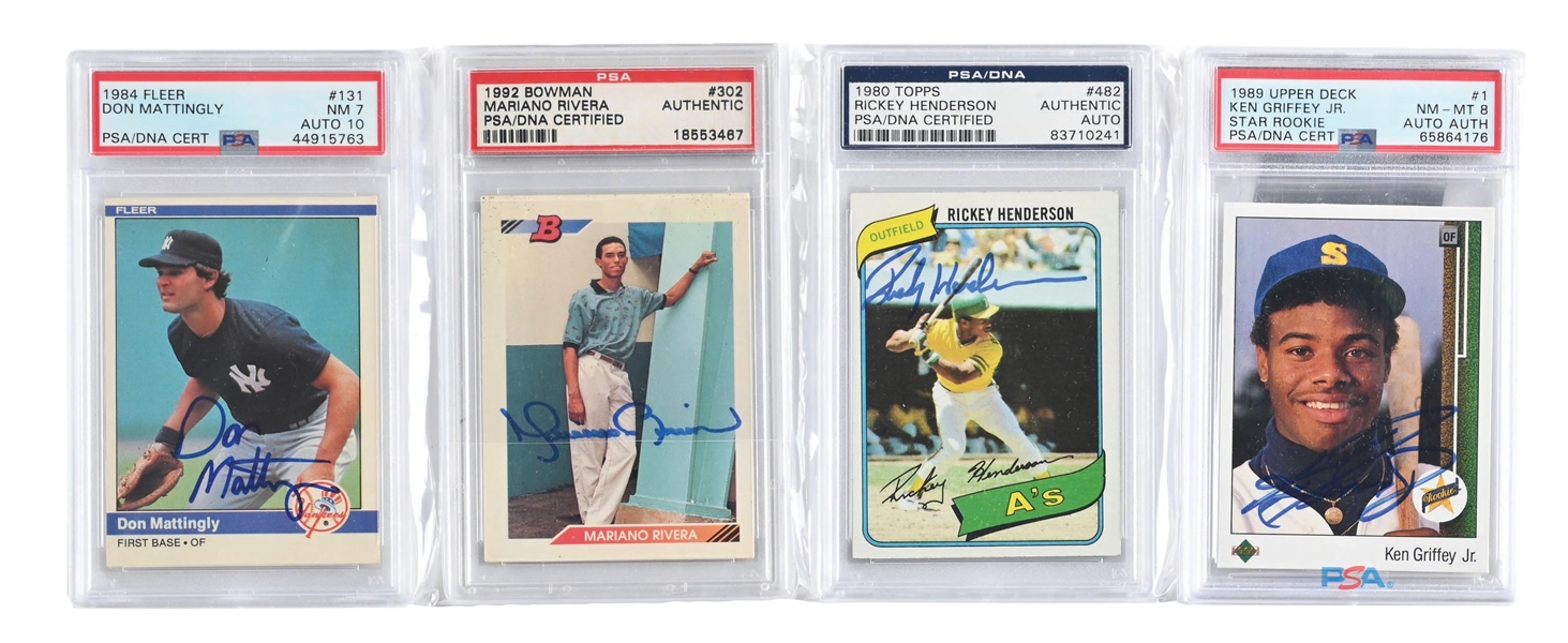 LOT OF 4: SIGNED HOF ROOKIE CARDS INCLUDING GRIFFEY