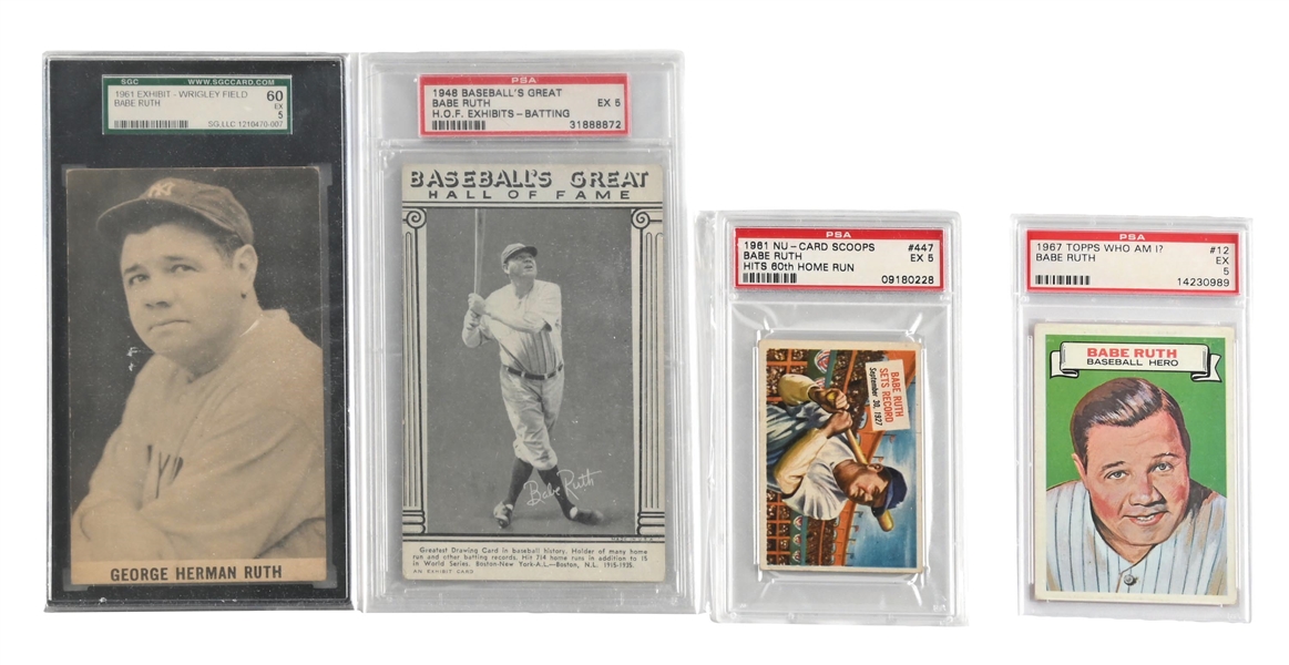 LOT OF 5: BABE RUTH RELATED CARDS 