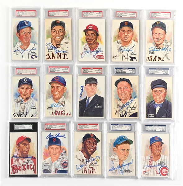 LOT OF 15: SIGNED AND ENCAPSULATED PEREZ-STEELE CARDS PSA/DNA