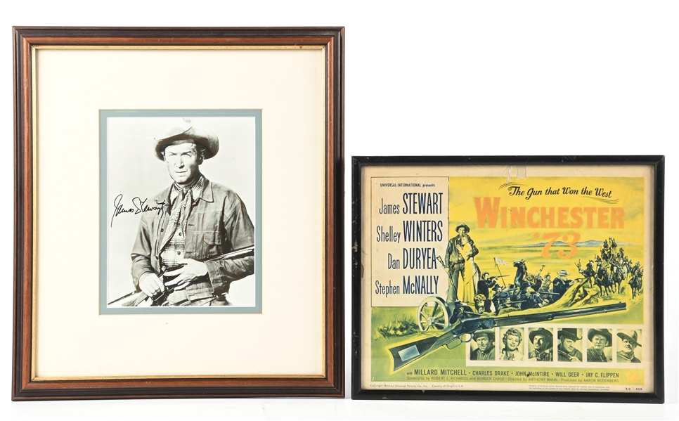 LOT OF 2: JIMMY STEWART SIGNED PHOTO AND WINCHESTER 73 LOBBY CARD.