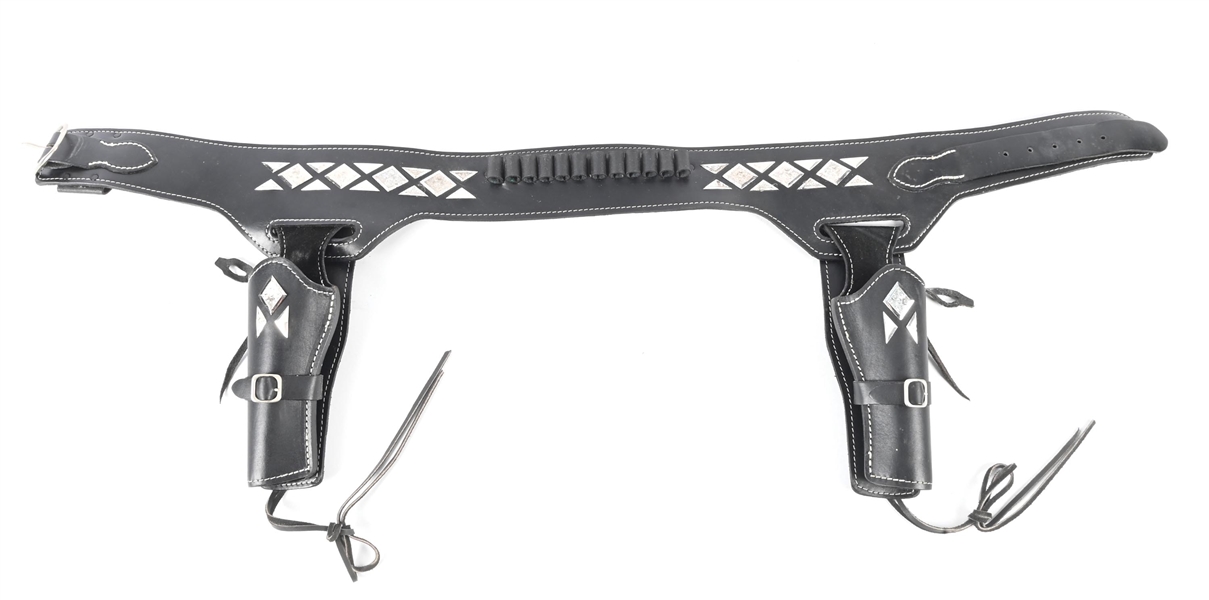 HOLLYWOOD STYLE BLACK LEATHER BUSCADERO DOUBLE GUN HOLSTER RIG