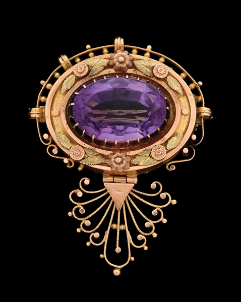 14K MULTI-COLOR GOLD EDWARDIAN AMETHYST BROOCH