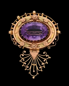 14K MULTI-COLOR GOLD EDWARDIAN AMETHYST BROOCH