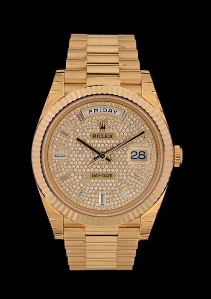 ROLEX DAY-DATE 40 GOLD PAVE DIAMOND "PRESIDENT" REF. 228238 W/BOX 