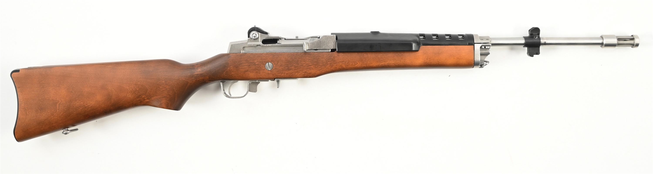 (M) STAINLESS RUGER MINI-14 SEMI-AUTOMATIC RIFLE.