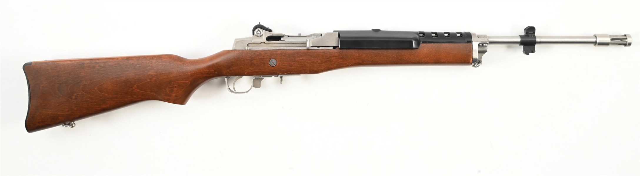 (M) STAINLESS RUGER MINI-14 SEMI-AUTOMATIC RIFLE.