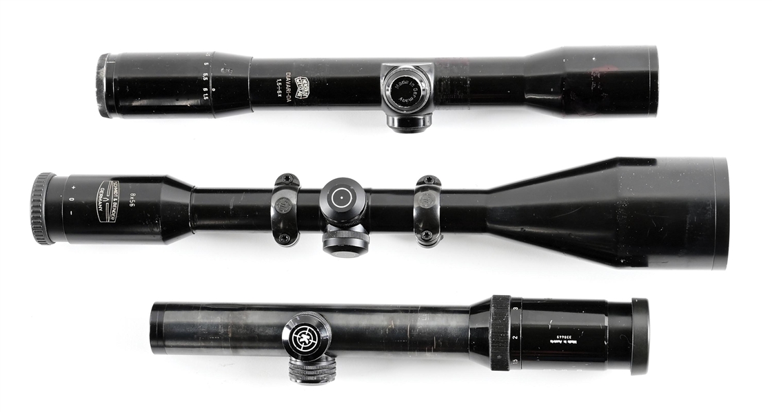 LOT OF 3 GERMAN MANUFACTURED RIFLE SPORTING SCOPES.