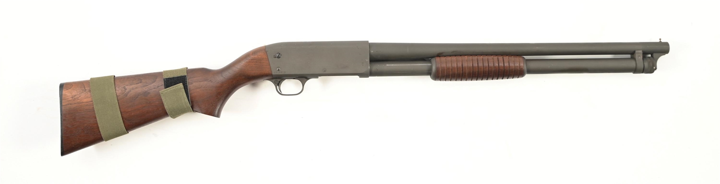 (C) ITHACA MODEL 37 FEATHERLIGHT SLIDE ACTION RIOT SHOTGUN.