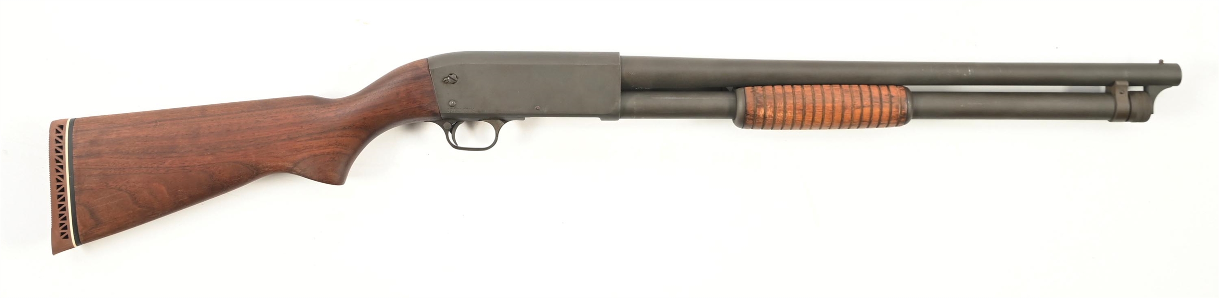 (C) ITHACA MODEL 37 FEATHERLIGHT SLIDE ACTION RIOT SHOTGUN.
