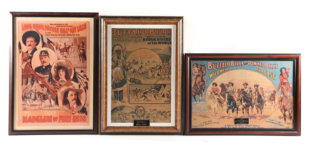 LOT OF 3: FRAMED REPLICA WILD WEST SHOW POSTERS.