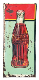 COCA-COLA TIN ADVERTISING SIGN WITH BOTTLE GRAPHIC
