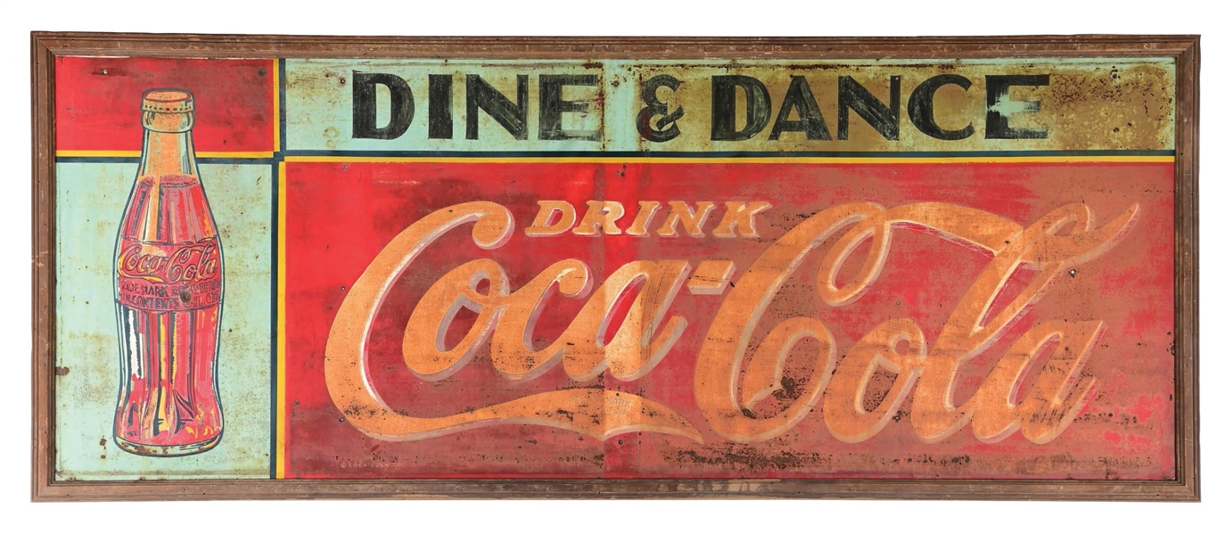 LARGE DRINK COCA-COLA DINE & DANCE FRAMED TIN SIGN
