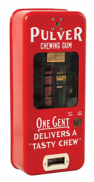 RED PORCELAIN PULVER TAB GUM VENDING MACHINE WITH STOP AND GO COP