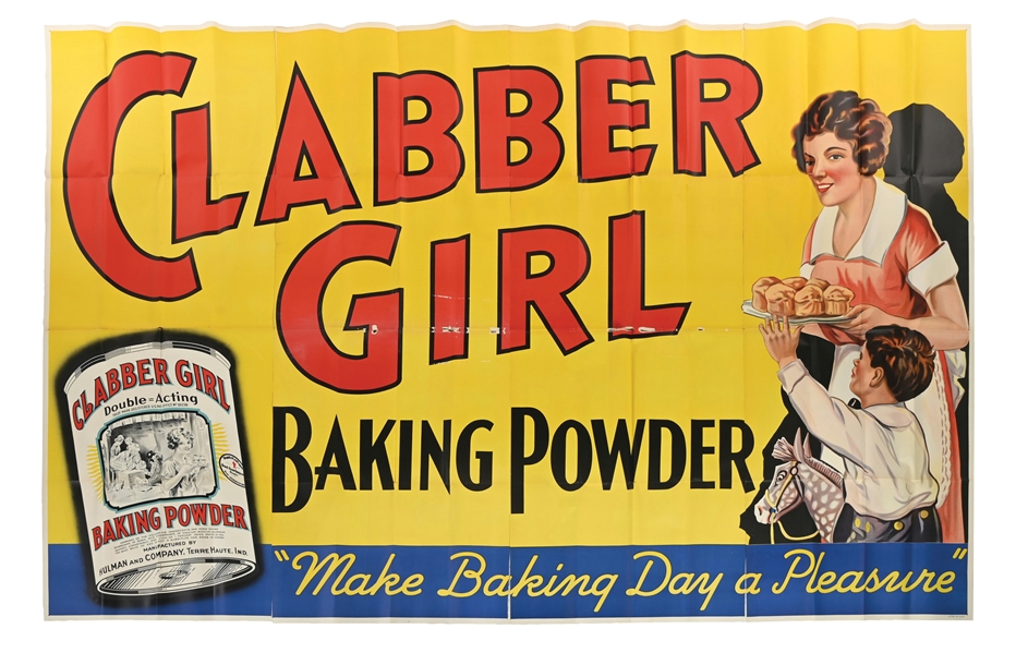 N.O.S. CLABBER GIRL BAKING POWDER "MAKE BAKING DAY A PLEASURE" 13 ADVERTISING BILLBOARD. 