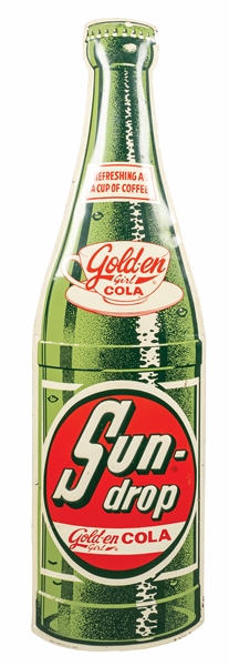 DIE CUT GOLD-EN GIRL COLA "SUN-DROP" TIN BOTTLE SIGN