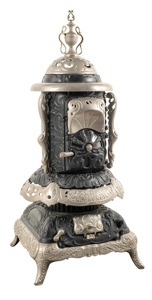 BLACK AND NICKEL PLATED PARLOR STOVE
