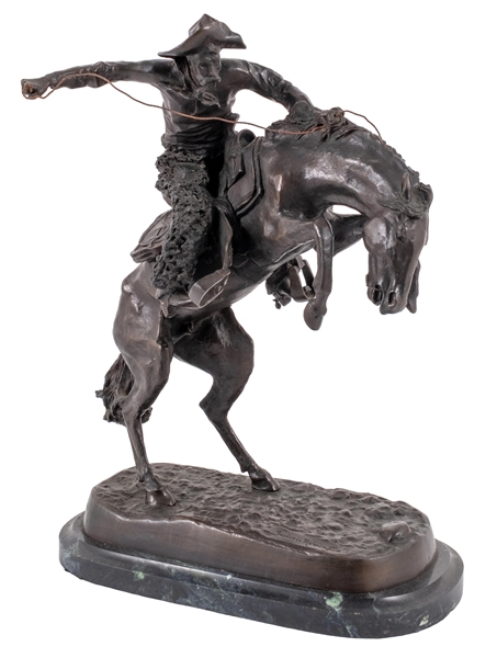 BRONZE COWBOY ON HORSE BRONZE STATUE