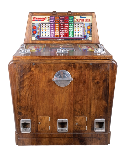 KEENEYS THREE WAY "BONUS SUPER BELL CONSOLE SLOT MACHINE