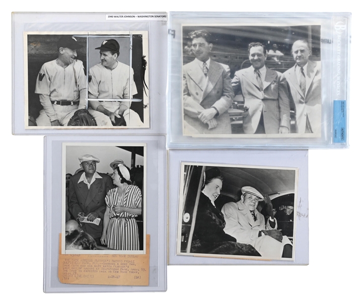 LOT OF 4: BABE RUTH & WALTER JOHNSON WIRE PHOTO GROUP