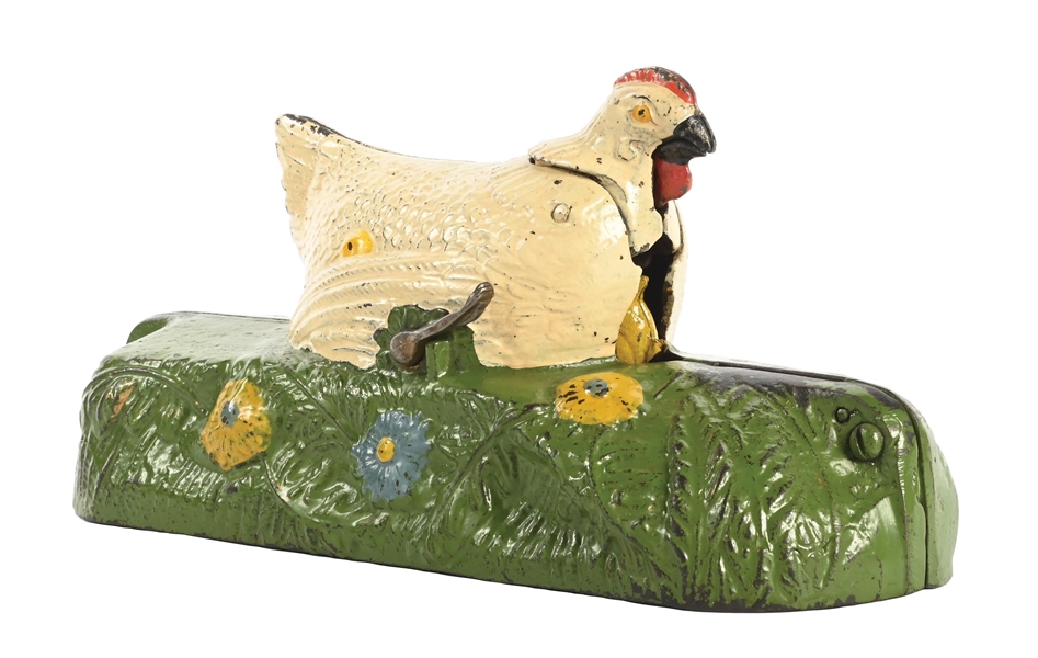 J. & E. STEVENS CO. HEN AND CHICK CAST IRON MECHANICAL BANK