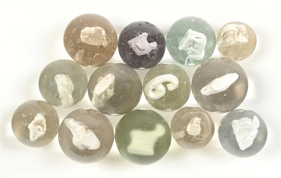 LOT OF 13: SULPHIDE MARBLES 