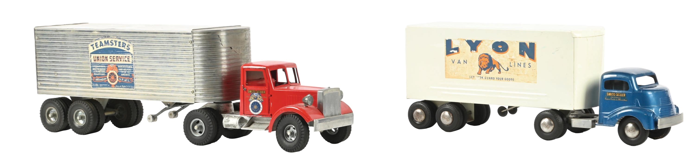 LOT OF 2: SMITH-MILLER PRESSED STEEL TEAMSTERS UNION SERVICE AND LYON TRUCKS