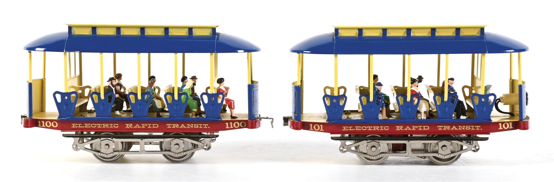LOT OF 2: PRIDE LINES #101 & 1100 ELECTRIC RAPID TRANSIT SUMMER TROLLEY SET
