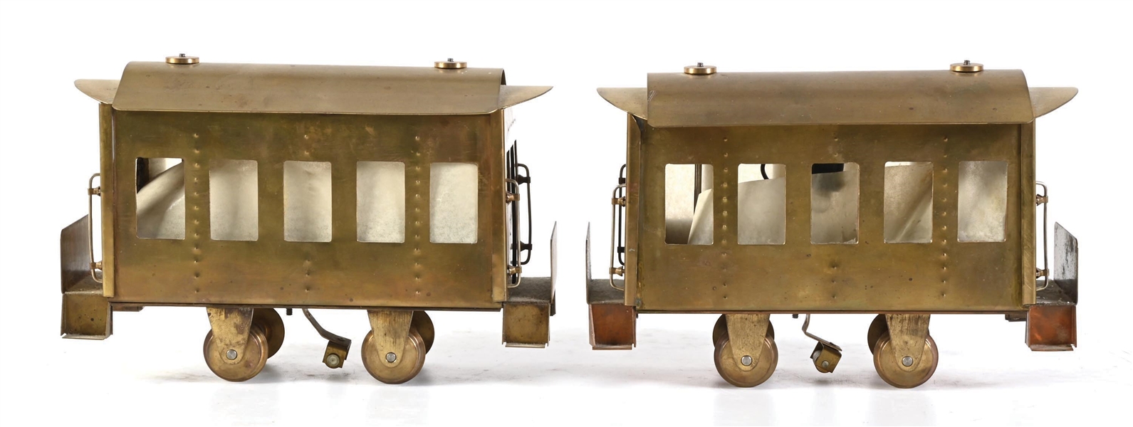 LOT OF 2: HOMEMADE BRASS STANDARD GAUGE TROLLEYS