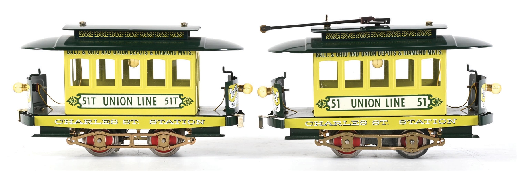 LOT OF 2: MCCOY STD-GA. 51 & 51T UNION LINE CHARLES ST. STATION TROLLEY AND TRAILER