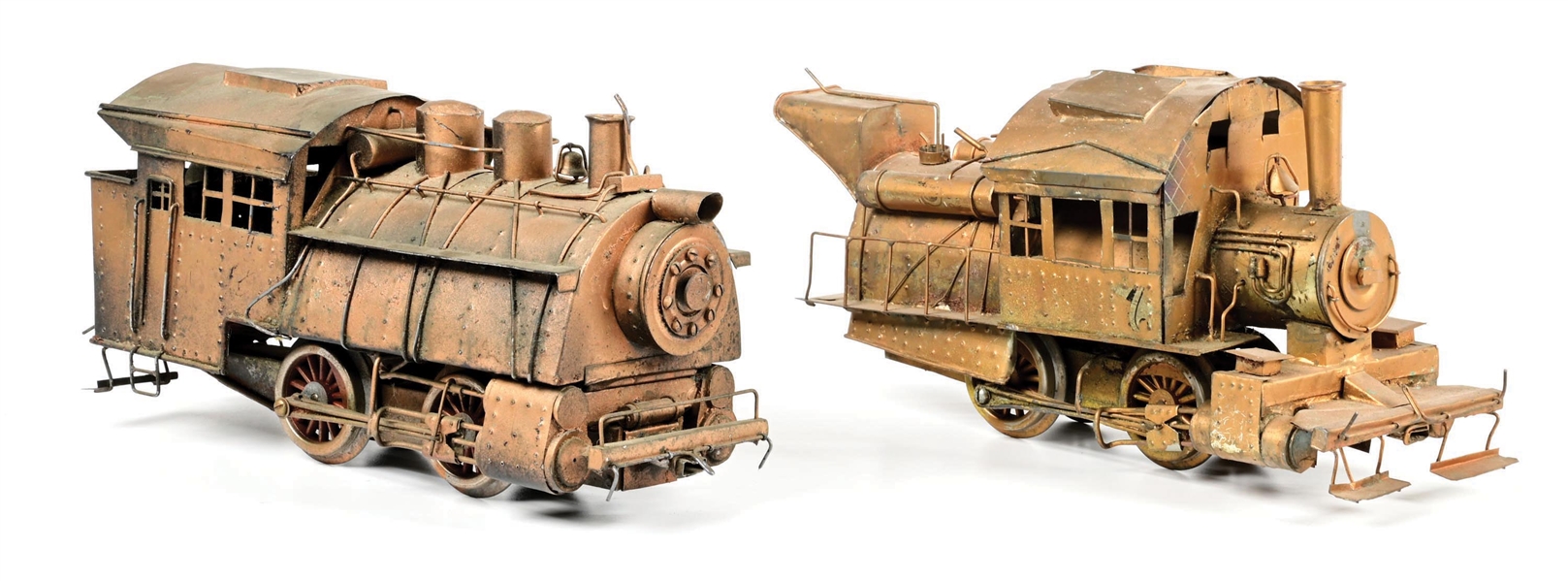 LOT OF 2: JOE MERRICK CAMELBACK AND DOCKSIDE HANDMADE TIN STEAM LOCOMOTIVES