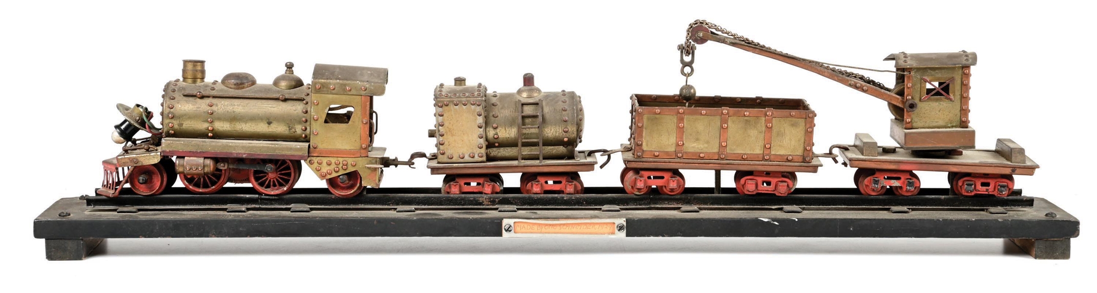 OTTO SCHNEIDER FOLK ART STEAM TRAIN ON DISPLAY BASE