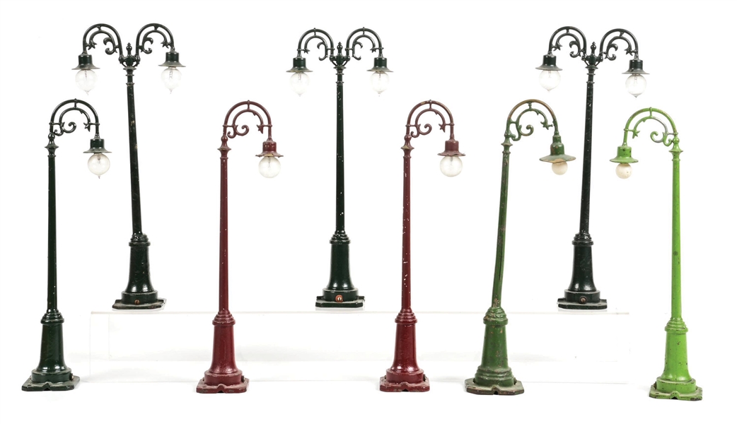 LOT OF 8: LIONEL STD. GA. DOUBLE AND SINGLE LAMP POSTS
