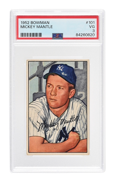 1952 BOWMAN #101 MICKEY MANTLE PSA 3 VG.