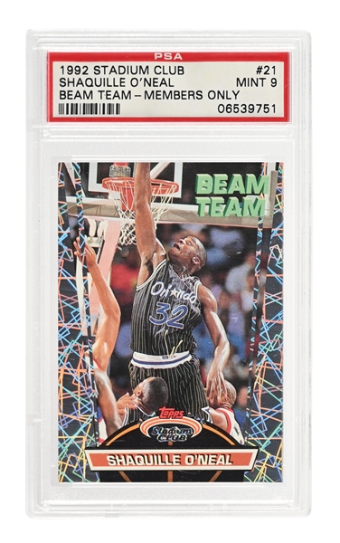 1992-93 TOPPS STADIUM CLUB BEAM TEAMMEMBERS ONLY SHAQUILLE ONEAL #21 PSA 9 MINT.