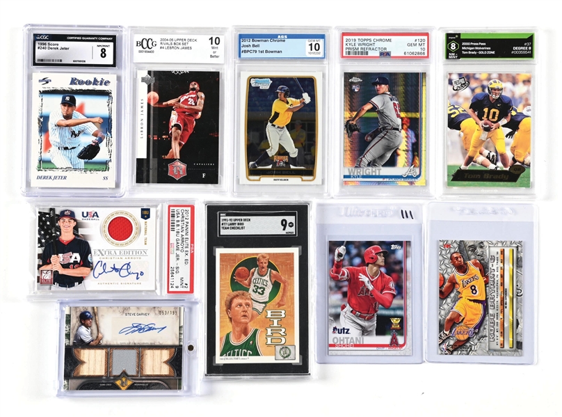 LOT OF 10: GRADED AND PREMIUM SPORTS CARDS.