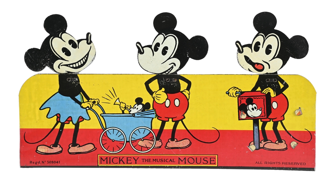 EXTREMELY RARE GERMAN WALT DISNEY MICKEY MOUSE GERMAN TIN LITHO "MICKEY THE MUSICAL MOUSE" TOY