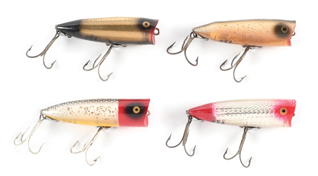 4 EARLY HEDDON GOLD-EYE CHUGGER SPOOKS
